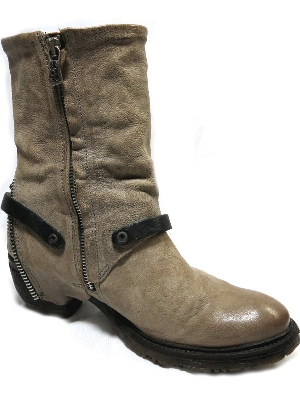 A.S. 98 Beige Double Zippered Boots, EU 38, US 8,Rare, Biker-Boho Strapped Boots - Picture 4 of 16